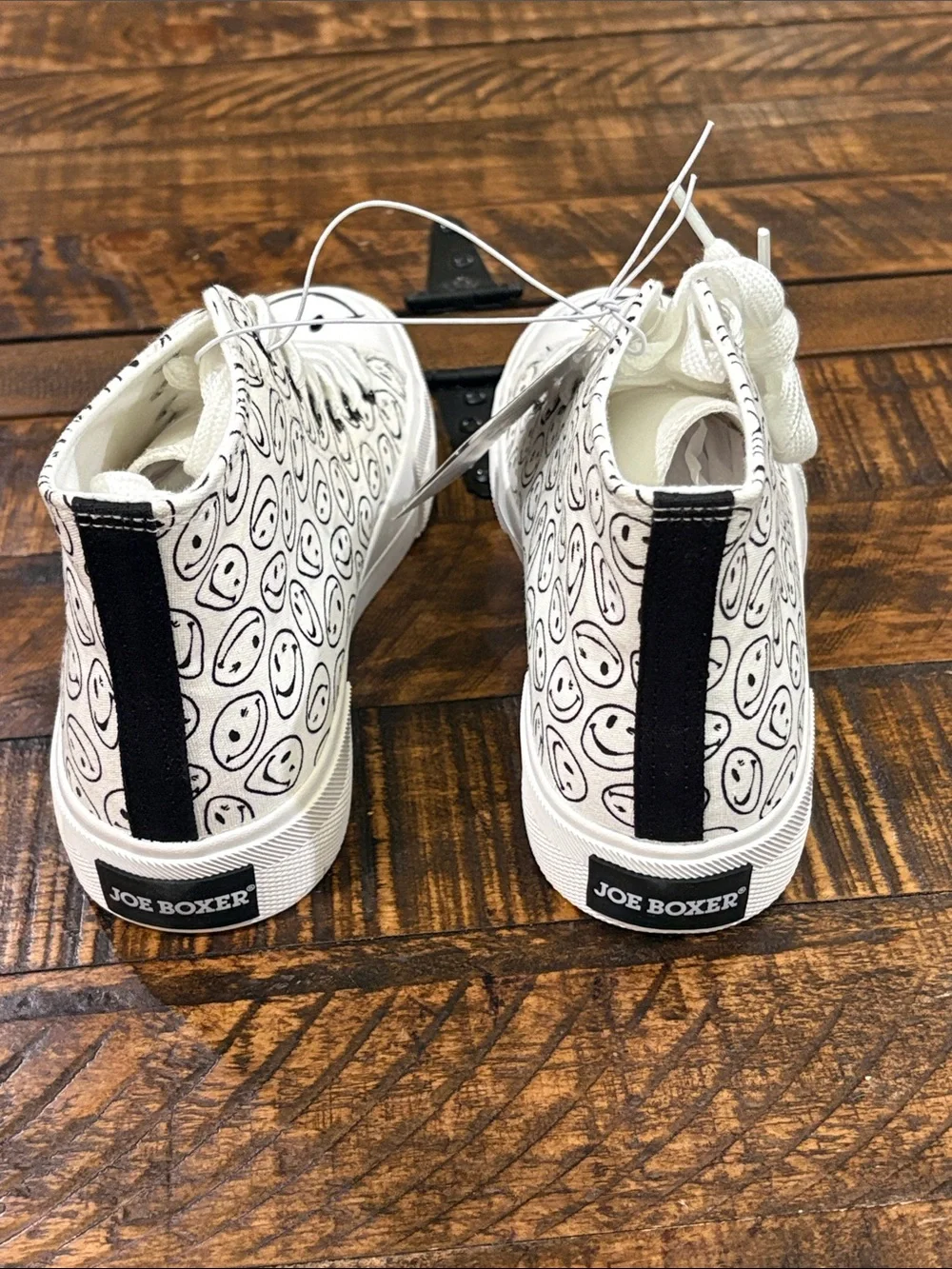 Joe Boxer White Canvas High-Top Sneakers with Black Smiley Pattern